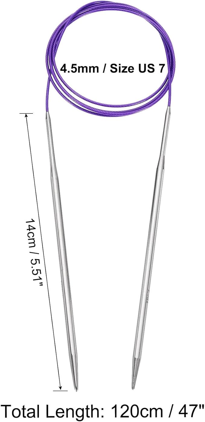 uxcell Size US 7 (4.5mm) Knitting Needles Circular Needle 47 Inch(120cm) Round Metal Stainless Steel Needle for Handmade Projects DIY Knitting Purple
