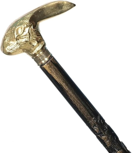 All Black Snake Handle Spiral Wooden Walking Cane