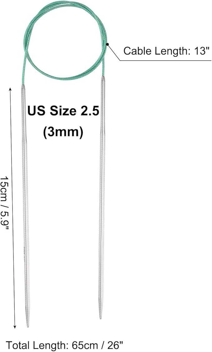 uxcell 2.5 Gauge Knitting Circular Needle 26 Inch(65cm) Metal Round Stainless Steel Needle with Large Eye Sewing & Stitch Markers for Handmade Projects DIY Knit Blankets