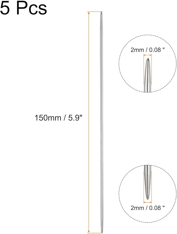 uxcell 5Pcs Knitting Needle 2mm Diameter 5.9 Inches Length Stainless Steel Double Pointed Sweater Stitching Needles for Handmade Projects DIY Knitting