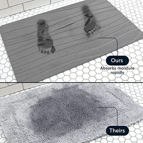 SUTERA - Stone Bath Mat, Diatomaceous Earth Shower Mat, Non-Slip Super Absorbent Quick Drying Bathroom Floor Mat, Natural, Easy to Clean (23.5 x 15 Gray, 2 Pack)