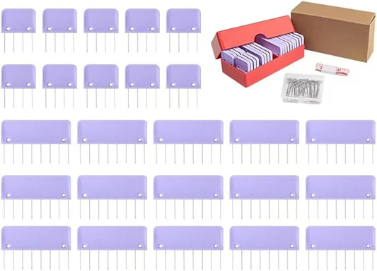 Mevome 25pcs Knit Blocking Pins Kit, White Blockers Combs 100 T-pins & Ruler for Knitting Crochet Projects Lace Needlework Block Tool for Blocking Mats Boards Accessories Device (Purple)