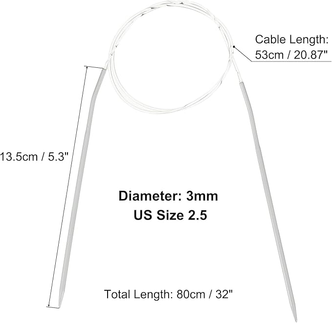 uxcell Aluminum Circular Knitting Needle US Size 32 Inch (80cm) Length Size US 2.5 (3mm) Round Knitting Needle for Handmade Projects DIY Knitting
