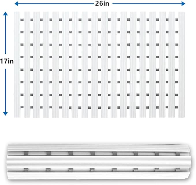 Bath Mat Non Slip Shower Mat Bathtub with Drain Holes and Heavy Duty Rubber No Suction Cups Sturdy Shower Stall Tub Mat for Bathroom, Shower Floor, Pool, SPA, (White, 17"x26")