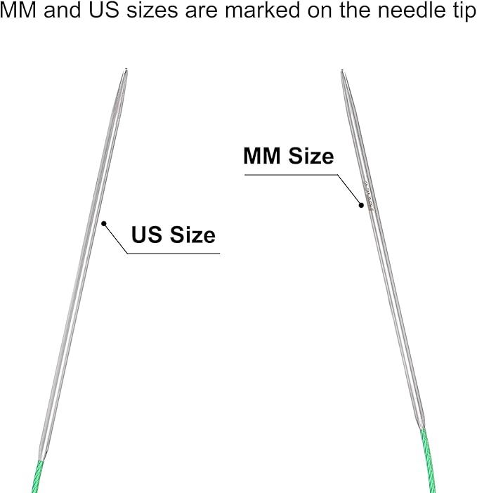 uxcell Size US 1 (2.25mm) Knitting Needles Circular Needle 16 Inch(40cm) Round Metal Stainless Steel Needle for Handmade Projects DIY Knitting Green