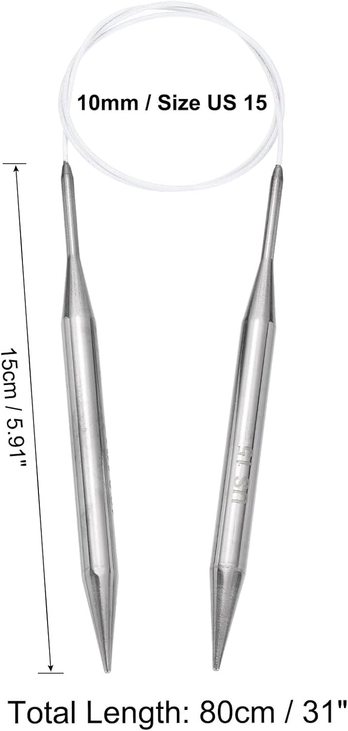 uxcell Size US 15 (10mm) Knitting Needles Circular Needle 31 Inch(80cm) Round Metal Stainless Steel Needle for Handmade Projects DIY Knitting White