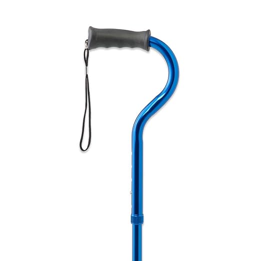 Medline Offset Folding Cane, 4-Point Base with Cushioned Gel Handle, Supports up to 350 lbs, Blue