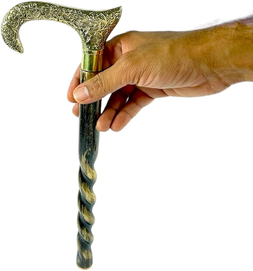 All Black Snake Handle Spiral Wooden Walking Cane