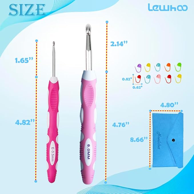 Lewhoo Ergonomic Crochet Hooks Set with Case, 13 Size Crochet Hooks for Arthritic Hands 2.0mm -10.0mm (B-N)