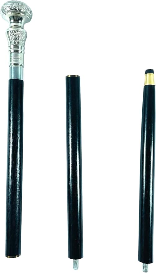 All Black Snake Handle Spiral Wooden Walking Cane