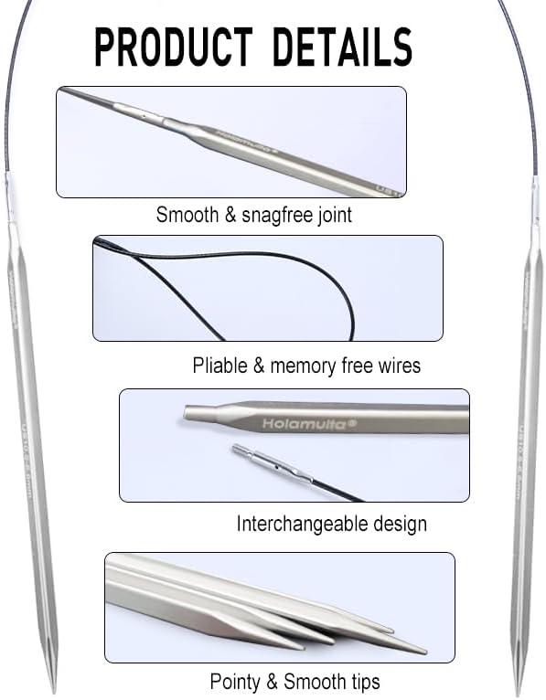 Holamulta Ergonomic Triangular Interchangeable Circular Knitting Needles Set - Ideal for Arthritis & Big Hands (Silver Grey)