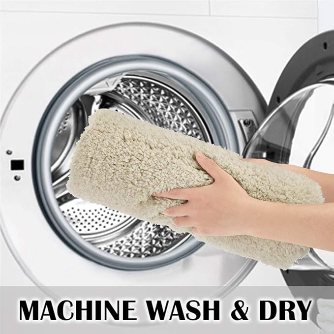 Suchtale Bathroom Contour Rug Non Slip Bath Mat Water Absorbent Soft Microfiber Shaggy Bathroom Mat Machine Washable Bath Rug for Bathroom Thick Plush U Shape Toilet Rug (20 x 24, Light Tan)