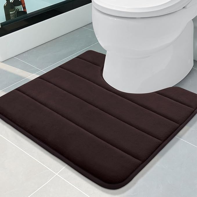 Buganda Memory Foam U-Shaped Contour Toilet Rugs, Non Slip Absorbent, Thick Soft Washable Bathroom Mat, Floor Carpet Bath Rugs Mat for Toilet Base (20" x 20", Brown)