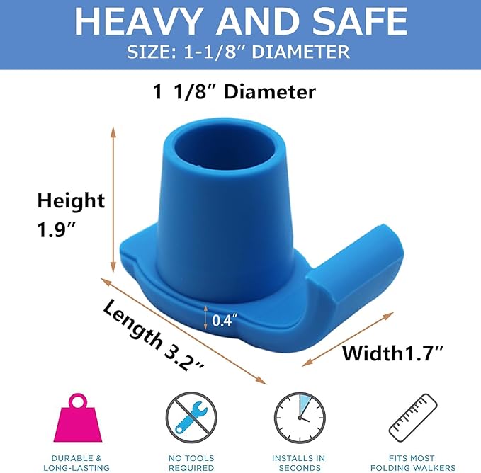 Magicorange Walker Glide Skis, 4 Pcs Universal Fit Walker ski Glides,Easy to Use Rubber Walker Glides,Walker Feet Replacement (Blue)