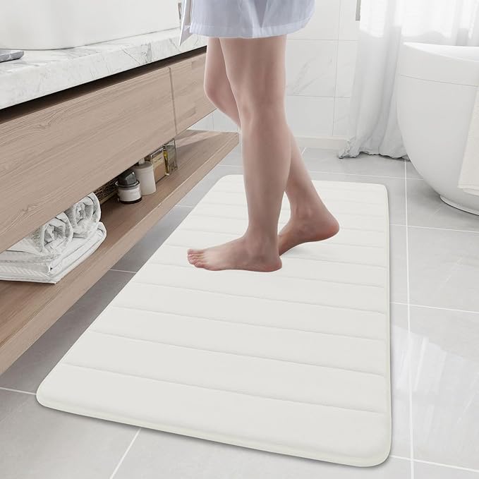 Buganda Memory Foam Bath Mat, 47" x 20", Ultra Soft and Non-Slip Bathroom Rugs, Water Absorbent and Machine Washable Bath Rug Runner for Bathroom, Shower, and Tub, Ivory