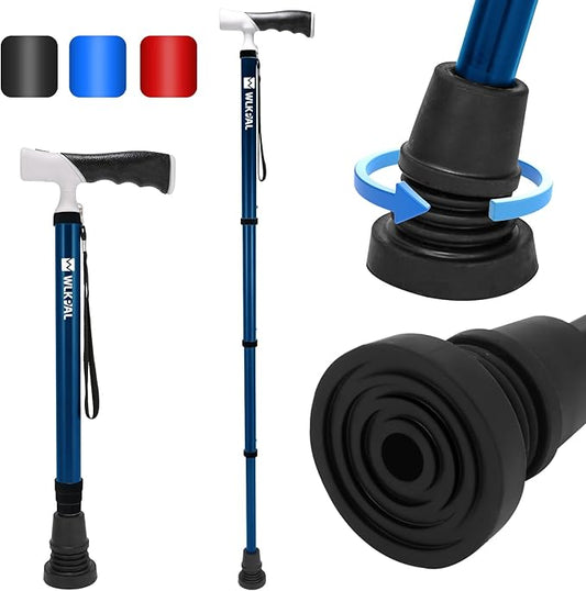 One-Button Telescopic Folding Walking Cane (Anchor Series) – Like an Umbrella | Compact, Lightweight & Travel-Friendly Folding Cane, Adjustable, All-Terrain Tips, Elegant Muted Tones