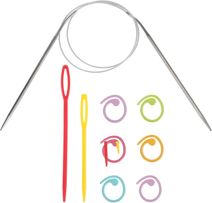 Sibba 31.5 Inch Stainless Steel Circular Knitting Needles, 3.5mm Round Ergonomic Metal Needle Set with Blunt Needle and Stitch Markers, Knitting Needles for Hats, Gloves, Sleeves, Socks