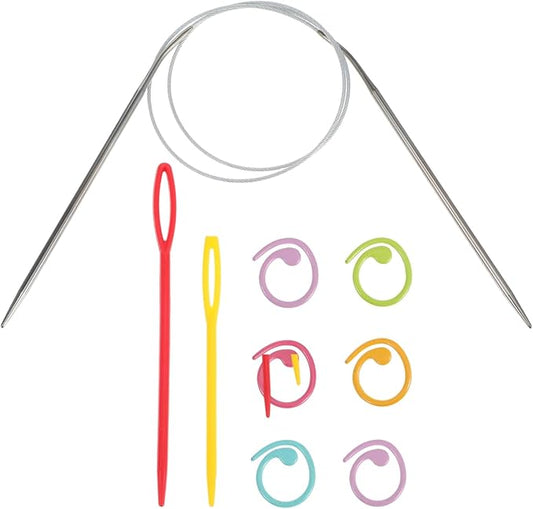 Sibba 31.5 Inch Stainless Steel Circular Knitting Needles, 3.5mm Round Ergonomic Metal Needle Set with Blunt Needle and Stitch Markers, Knitting Needles for Hats, Gloves, Sleeves, Socks