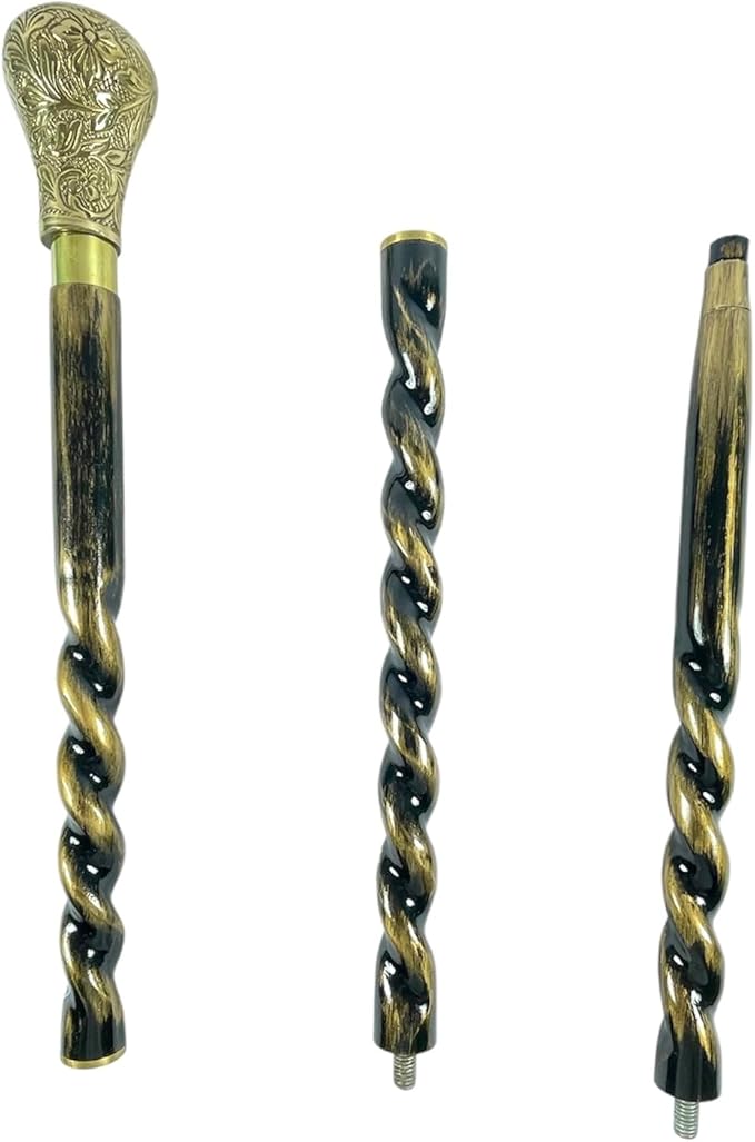 All Black Snake Handle Spiral Wooden Walking Cane