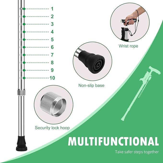 Hold 440 Lbs Walking Cane for Men & Women Aluminum Alloy Lightweight Height Adjustable Walking Stick Heavy Duty Foldbale Free Standing Cane with LED for Seniors Adults