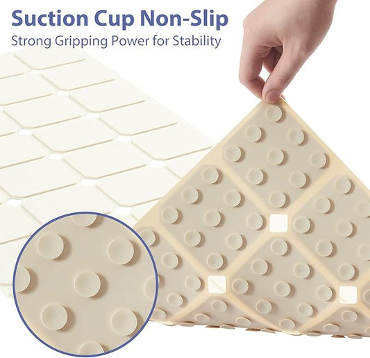 Bathtub Mat Non Slip Silicone Foldable Extra Long Tub Mat Strong Suction Cups & Large Drain Holes, Durable,Machine Washable for Smooth Surfaces Shower Mat, Ideal for Families Beige,15"x40" Beige