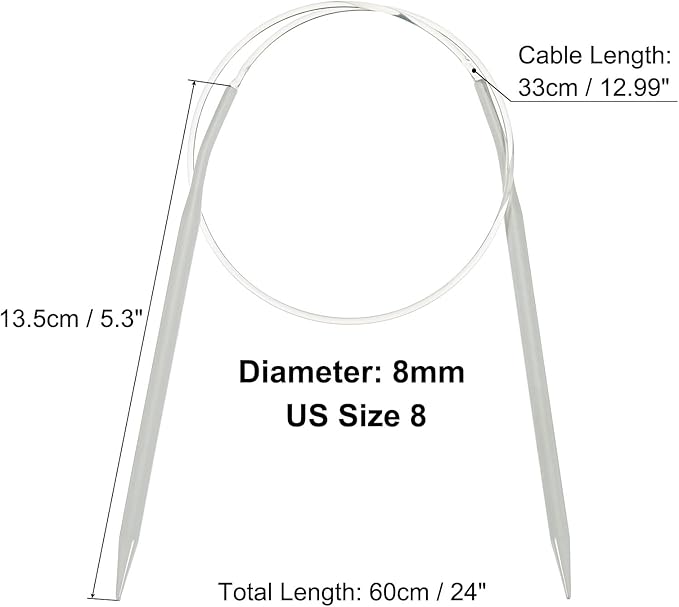 uxcell Aluminum Circular Knitting Needle US Size 24 Inch (60cm) Length Size US 8 (5mm) Round Knitting Needle for Handmade Projects DIY Knitting