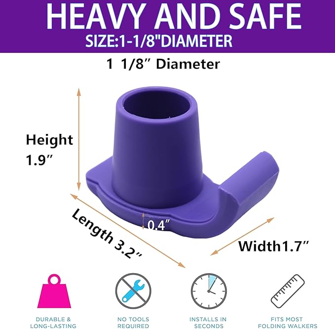 Magicorange Walker Glide Skis, 4 Pcs Universal Fit Walker ski Glides,Easy to Use Rubber Walker Glides,Walker Feet Replacement (Purple)