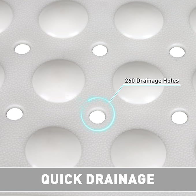 Shower Mat Non Slip: 35.4 x 23.6 Inch Extra Large TPE Shower Mats for Inside Shower - Anti Slip Shower Stall Matt with Drain Hole and Suction Cups for Elderly