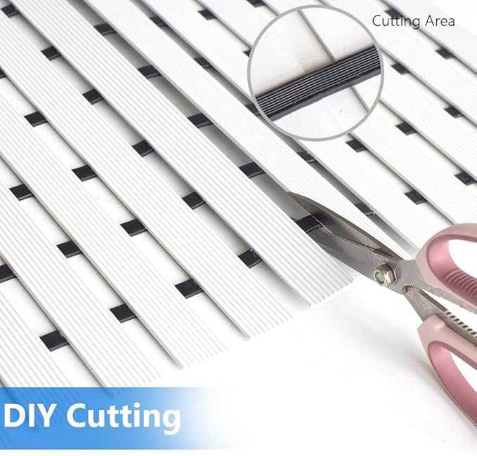 Bath Mat Non Slip Shower Mat Bathtub with Drain Holes and Heavy Duty Rubber No Suction Cups Sturdy Shower Stall Tub Mat for Bathroom, Shower Floor, Pool, SPA, (White, 17"x26")