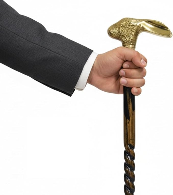 All Black Snake Handle Spiral Wooden Walking Cane