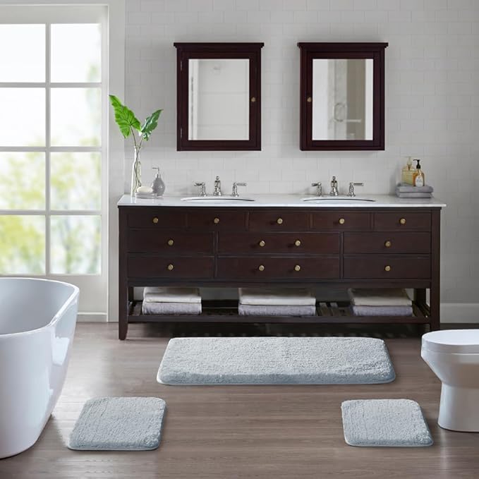 Suchtale Non Slip Bath Mat, 16 x 24, Light Blue - Soft Microfiber Shaggy Mat, Machine Washable, Thick Plush for Shower