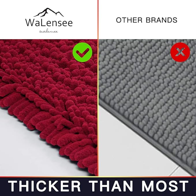 Walensee Large Bathroom Rug Non Slip Bath Mat (72x24 Inch Red) Water Absorbent Super Soft Shaggy Chenille Machine Washable Dry Extra Thick Perfect Absorbant Best Plush Carpet for Shower Floor