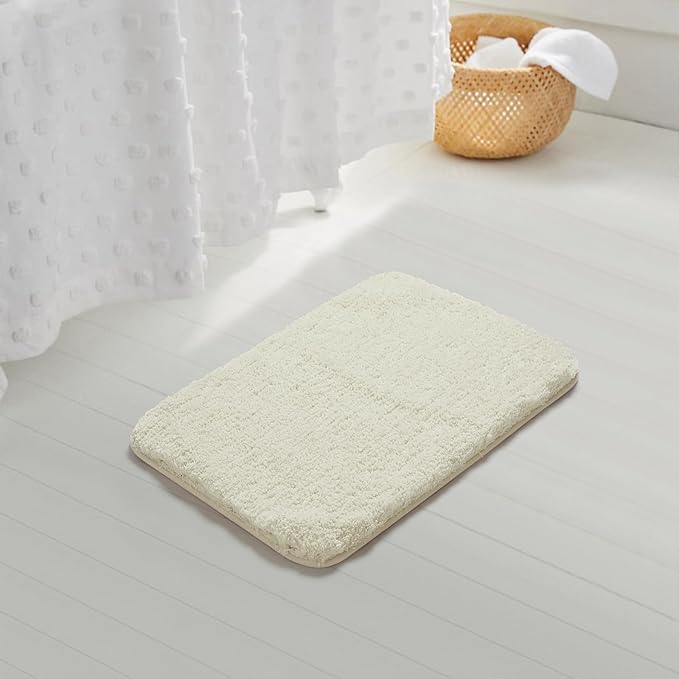 Suchtale Bath Mat for Non Slip Bathroom - Soft Microfiber Shaggy Thick Plush Shower Mat (20 x 32 Ivory)