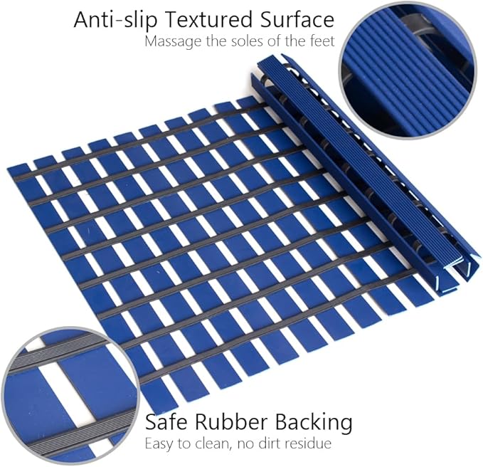 Bath Mat Non Slip Shower Mat Bathtub with Drain Holes and Heavy Duty Rubber No Suction Cups Sturdy Shower Stall Tub Mat for Bathroom, Shower Floor, Pool, SPA, (Blue, 17"x26")