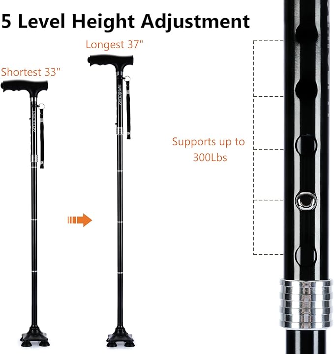 Folding Walking Cane with LED Light for Women & Men - Foldable, Adjustable, Collapsible Lightweight Aluminum Walking Stick for Seniors & Adults