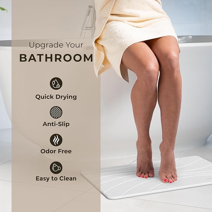 Stone Bath Mat, Diatomaceous Earth Non-Slip Stone Shower Mat - Quick Drying Absorbent Bath Mats for Bathroom - Elegant & Modern Design, Easy to Clean (23.5 x 15) - Sandstone