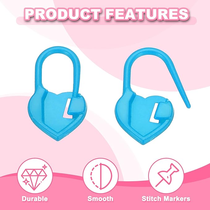 PATIKIL Crochet Stitch Markers, 150Pcs Plastic Knitting Markers Needle Pin Heart Locking Stitch Marker for Sewing Crocheting DIY Craft, Blue