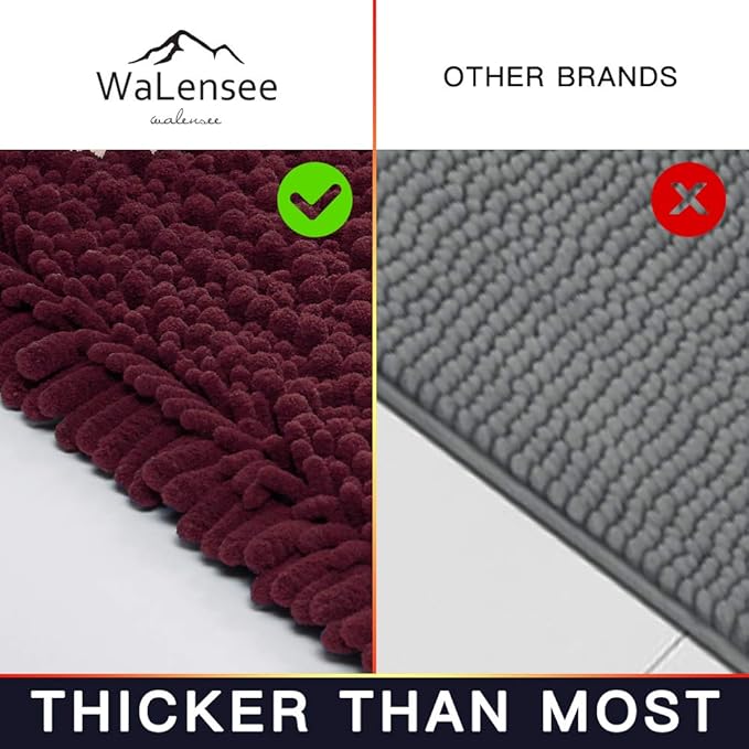 Walensee Bathroom Contour Rug Non Slip Toilet U Shaped Bath Mat (20x24, Burgundy) Water Absorbent Super Soft Shaggy Chenille Machine Washable Dry Extra Thick Perfect Absorbant Best Plush Carpet
