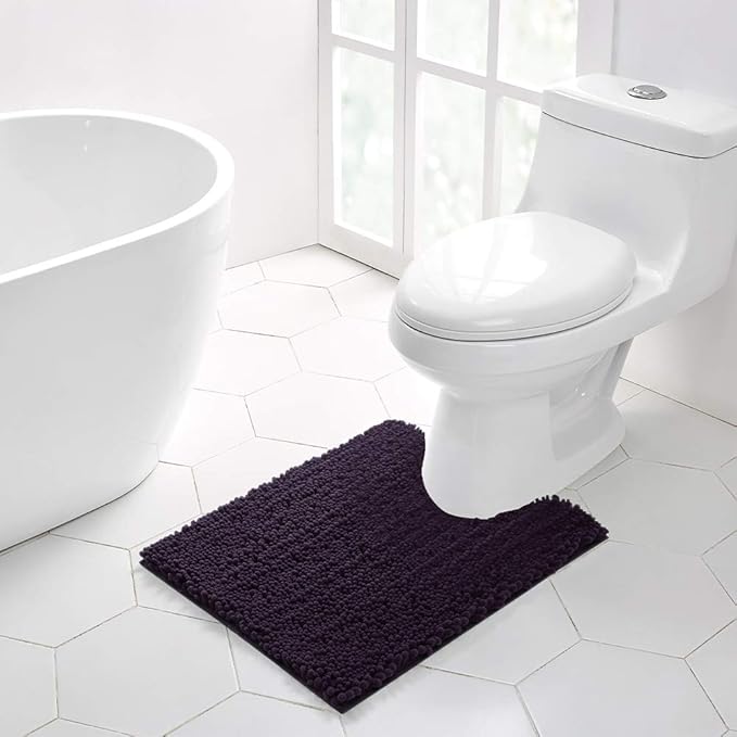 Walensee Bathroom Rug 2 Pieces Set Non Slip Bath Mat (20"x32" Plus 20"x24" U Dark Purple) Water Absorbent Super Soft Shaggy Chenille Machine Washable Dry Extra Thick Perfect Carpet for Shower Floor