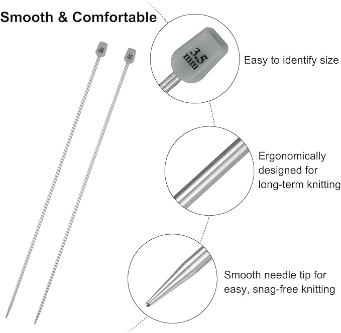 uxcell 4Pcs 3.5mm(E) Single Pointed Knitting Needles Stainless Steel 13.8 Inches Length Metal Weaving Tool for Handmade Projects DIY Knitting