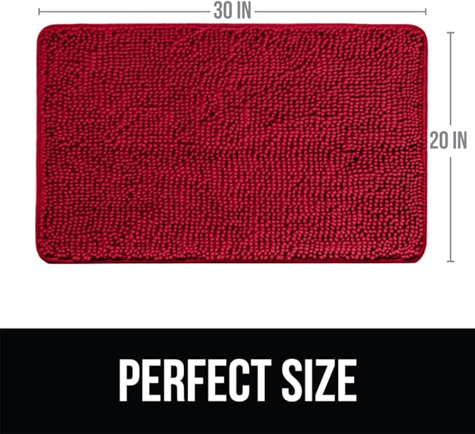 KANGAROO Bathroom Rugs, Chenille Soft Absorbent Bath Rug, Shaggy Shower Mat, Quick Dry Machine Wash Bathmat, Plush Carpet Mats for Tub, Bathtub and Room Home Decor Accessories, 30x20, Red