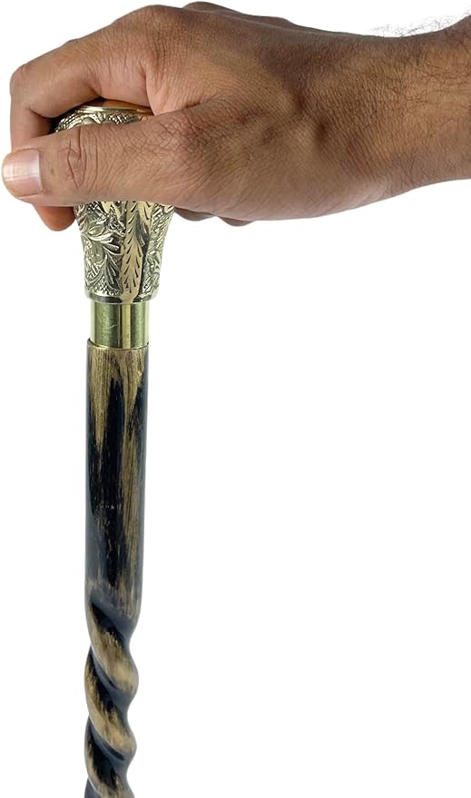 All Black Snake Handle Spiral Wooden Walking Cane