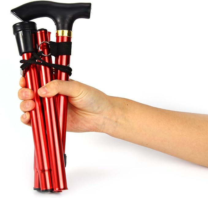Folding Lightweight Walking Stick - Adjustable Aluminum Metal Collapsible Travel Cane with Non-Slip Rubber Base