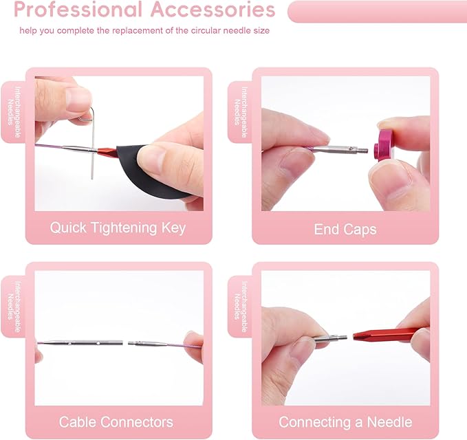 Hobekoee 2-Inch＆3-Inch Interchangeable Knitting Needles Set 9 Pairs Square Ergonomic Circular Knitting Needles with 4 Cables,Short Aluminum Needles Kit 3.5mm-8.0mm