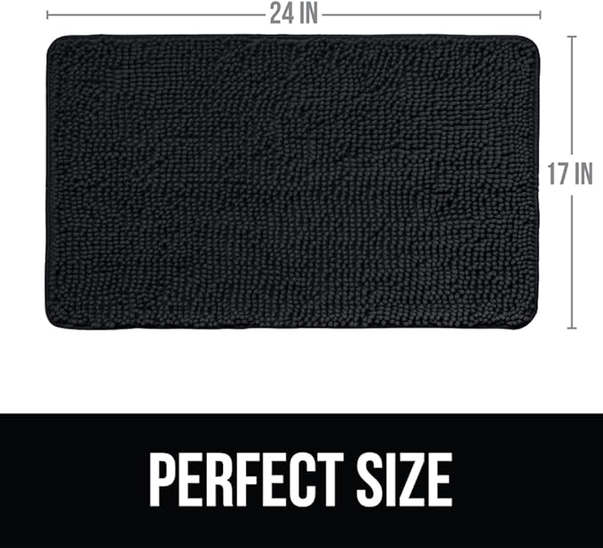KANGAROO Bathroom Rugs, Chenille Soft Absorbent Bath Rug, Shaggy Shower Mat, Quick Dry Machine Wash Bathmat, Plush Carpet Mats for Tub, Bathtub and Room Home Decor Accessories, 24x17, Black