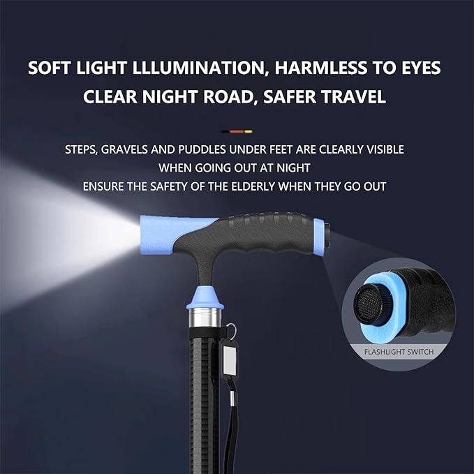 Walking Cane for Men for Stability, Walking Canes with Light,Adjustable Quad Canes for Men with Two Replacement Bases, Ultralight Carbon Fiber Walking Canes for Seniors Balance,Only 0.3kg