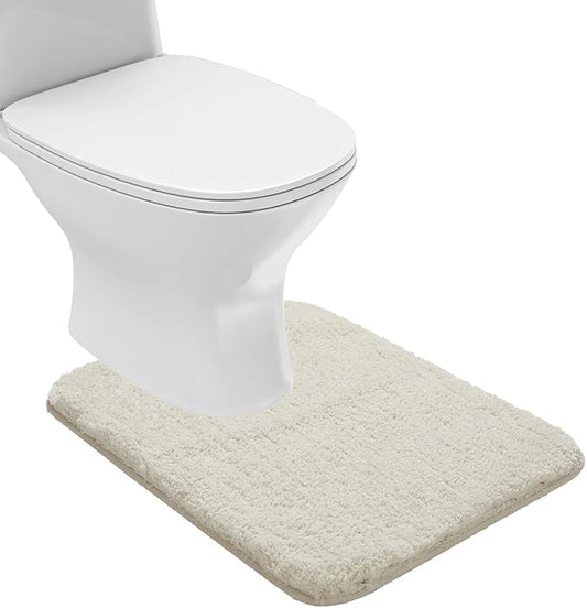 Suchtale Non Slip Bath Mat - Soft Microfiber Shaggy Bath Mat, Machine Washable, Thick Plush U Shape Toilet Rug (20 x 24, Ivory)