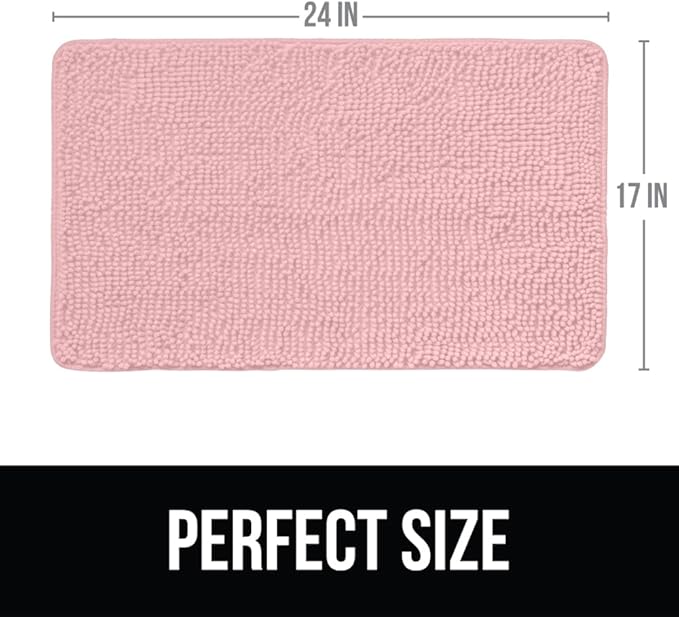 KANGAROO Bathroom Rugs, Chenille Soft Absorbent Bath Rug, Shaggy Shower Mat, Quick Dry Machine Wash Bathmat, Plush Carpet Mats for Tub, Bathtub and Room Home Decor Accessories, 24x17, Light Pink