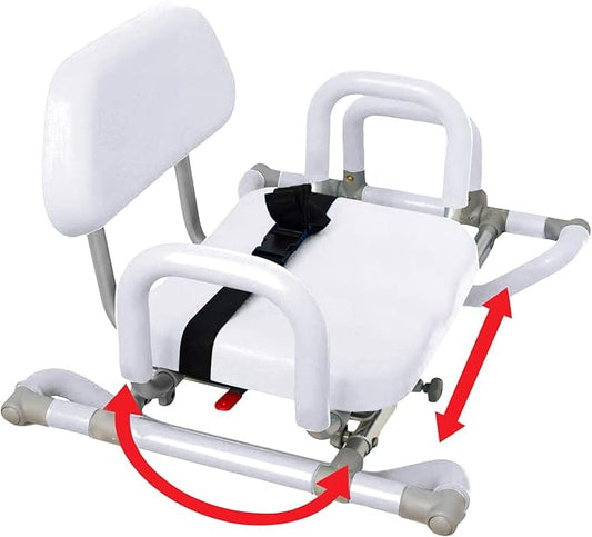 Platinum Health HydroSlide Sliding Shower Chair Swivel Seat for Bathtub, Soft, Padded with Industry-Exclusive, Patented Gap-Bridge Safety Feature. Padded Armrests. Ideal for Elderly and Seniors