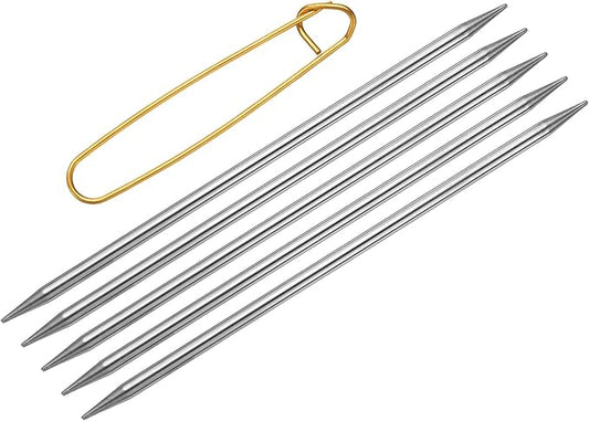 uxcell 5Pcs US 7(4.5mm) Double Pointed Knitting Needle 7.87 Inches Length Stainless Steel Sweater Stitching Needles with Stitch Holder for Handmade Projects DIY Knitting